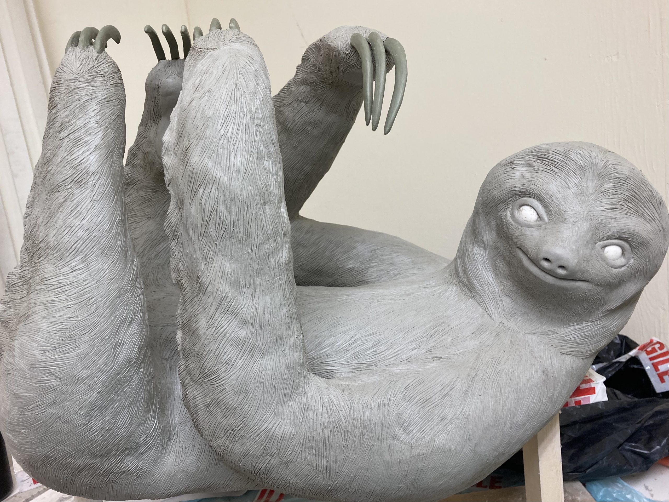 three toed sloth sculpture clay statue